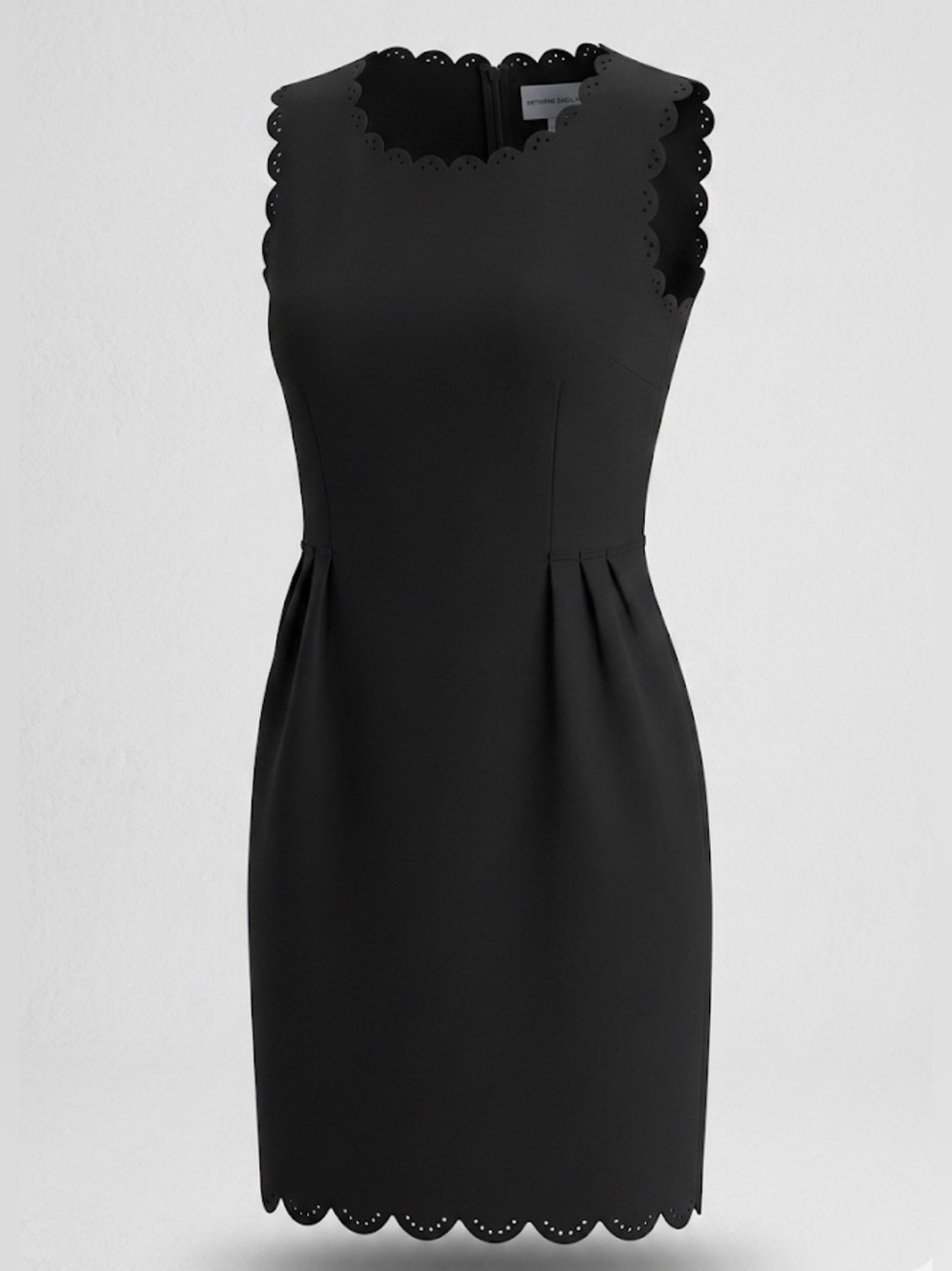 Katherine Barclay Black Scallop-Edge Mini Sheath Dress size 12